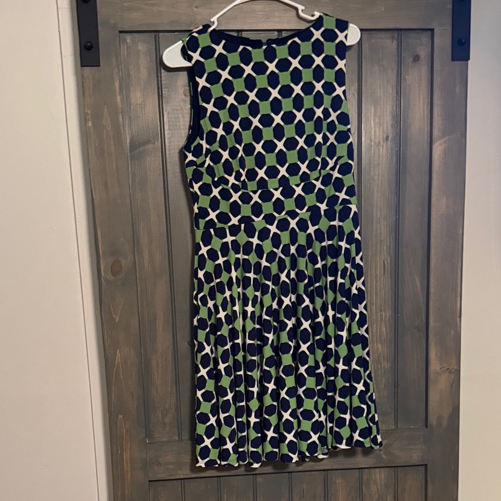 Donna Morgan Navy and Green Geometric Midi Dress